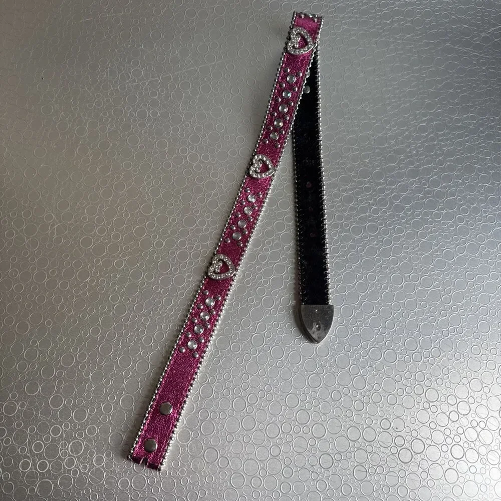 Girls Pink Bling Heart Belt Sz 7 8 M Rhinestone Embellished Strap ONLY No Buckle